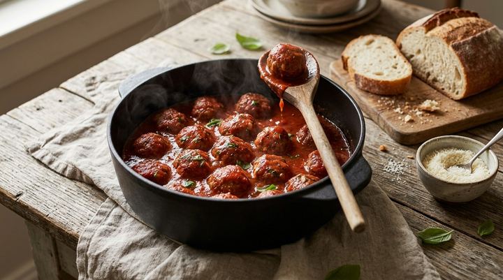 Meatballs cooked in the sauce